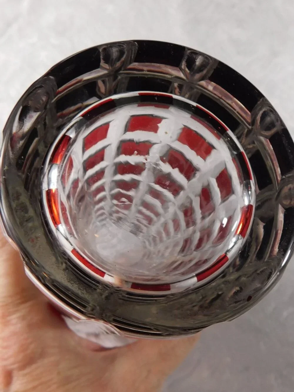 Round Red Cut to Clear Glass Vase # 27666